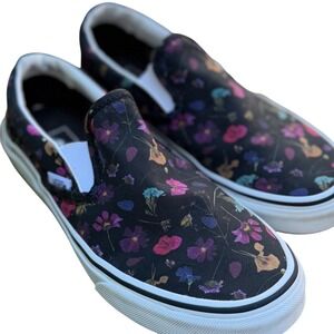 Vans Black Pressed Floral Slip On Sneakers Size W8 Skater Streetwear Whimsigoth